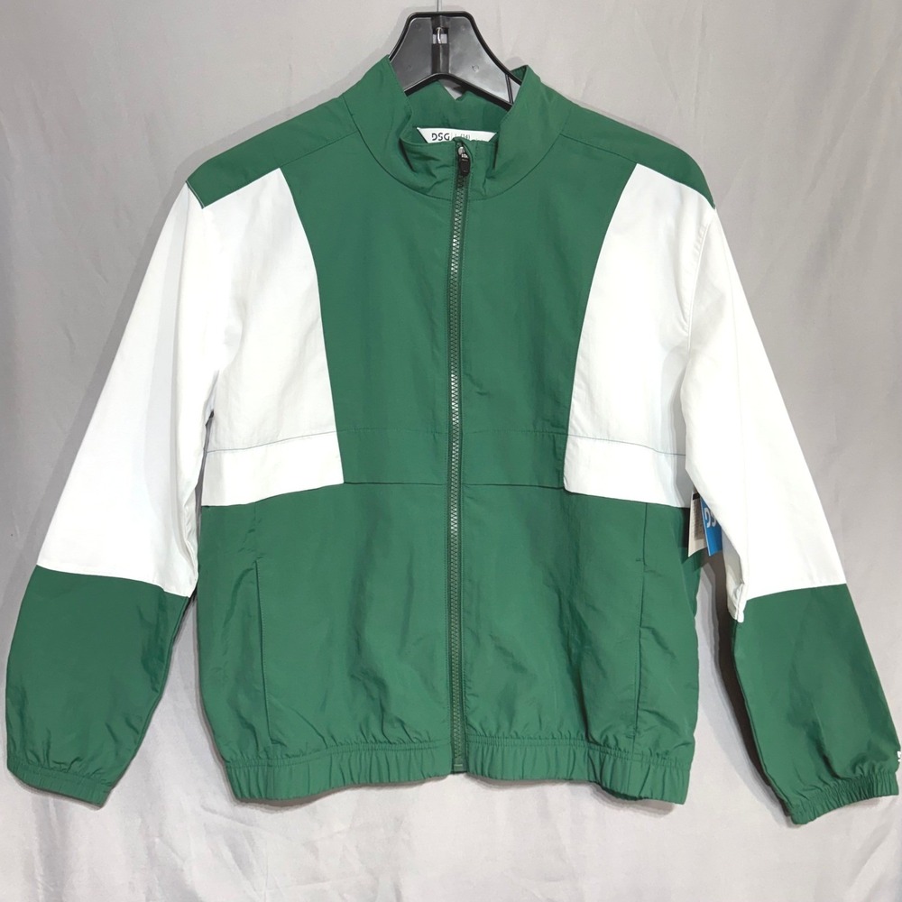 DSG Girls Woven‎ Jacket Field Green White Full Zip Windbreaker Size L 14 NEW